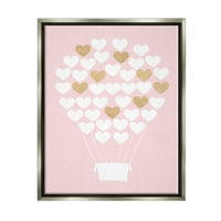 Ступел индустрии Бяло Злато Розово сърце балон с горещ въздух блясък сива рамка плаващо платно стена изкуство, 16х20