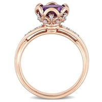 Миабела Дамски 1-Каратов аметист каратов диамант 14кт Розово Злато 3-каменен годежен пръстен