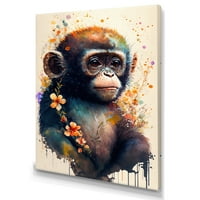 Дизайнарт сладък маймуна флорални Арт и платно стена изкуство