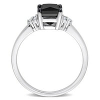 Дамски карат Т. В. черно - бял диамант 14 карата Бяло Злато годежен пръстен
