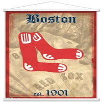 Бостън Ред со-ретро лого плакат за стена с дървена магнитна рамка, 22.375 34