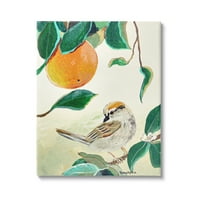 Ступел индустрии птица кацнала оранжеви плодове дърво клон листа живопис галерия увити платно печат стена изкуство, дизайн от Робин Мария