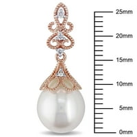 Миабела Женска бяла култивирана сладководна перла и карат т. д. у. диамант 14кт Розово злато капка обеци