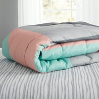 Основни елементи сиво и зелено геометрично легло в чанта Утешител комплект с чаршафи, ЦАР