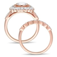 Женският 2 - Каратов Т. Г. в. миабела създаде бял сапфир 10-каратов комплект Розово злато за сватба и годежен пръстен