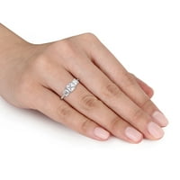 Дамски 1-Каратов Т. Г. в. осмоъгълно изрязан бял моасанит Сребърен 3-каменен годежен пръстен