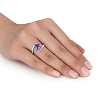 Миабела Женски карат Т. Г. в. Трилиант-шлифован аметист и диамантен акцент Сребърен плаващ каменен пръстен