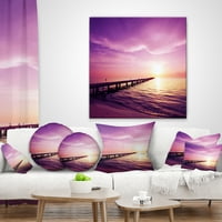 Дизайнарт крайбрежна алея в лилаво морски бряг - възглавница за хвърляне на морски бряг-16х16