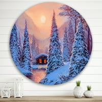 Дизайнарт 'речната къща в гората и зимния пейзаж' Лейк Хаус кръжок метал Арт-диск от 29