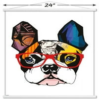 Арт Деко-Бостън териер с очила плакат за стена с магнитна рамка, 22.375 34