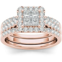 1-Каратов Т. в. диамантен единичен ореол клъстер двускатен 14-каратов годежен пръстен Розово злато