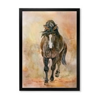 Дизайнарт 'Абстрактен портрет на красив кестен кон' къща в рамка Арт Принт