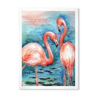 Дизайнарт Розови Фламинго Влюбени Птици В Синя Вода