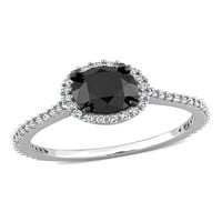 1-Каратов Т. В. черно-бял диамант 14кт Бяло Злато годежен пръстен ореол