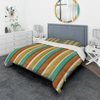 Дизайнарт 'сини, зелени и оранжеви вертикални абстрактни ивици' Геометричен Комплект за завивка