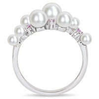 Миабела Женски култивирана сладководна перла карат Т. в. диамант 10кт Бяло Злато клъстер пръстен