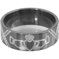 Плосък черен циркониев пръстен с фрезован Кладах символ
