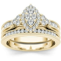Карат Т. в. диамантен Маркиз с рамка клъстер 10кт жълт златен годежен пръстен