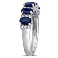 Миабела Дамски 1-КТ сапфир КТ диамант 14кт Бяло Злато полу-вечен юбилеен пръстен