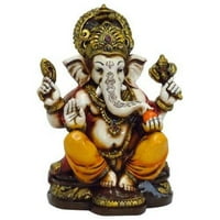 Цветна и златна статуя на Бог Ганеш Ганпати слон хиндуистки Бог, направена в Индия от мраморен прах