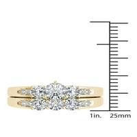 1-Каратов Т. в. диамантен три-каменен 14кт жълт златен годежен пръстен