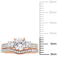 Дамски комплект 1-КТ сапфир КТ диамант 10кт Розово Злато 2-парче сватбен пръстен