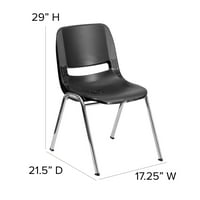 Флаш мебели Херкулес серия ЛБ. Капацитет Черен ергономична черупка стек стол с хром рамка и 16 височина на седалката