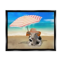 Ступел Излежаване Крава Лято Плаж Бряг Животни & Насекоми Живопис Черно Плаващ Рамкирани Изкуство Печат Стена