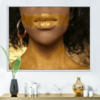 Дизайнарт 'афроамериканско момиче със златна боя върху тялото' модерна рамка платно за стена арт принт